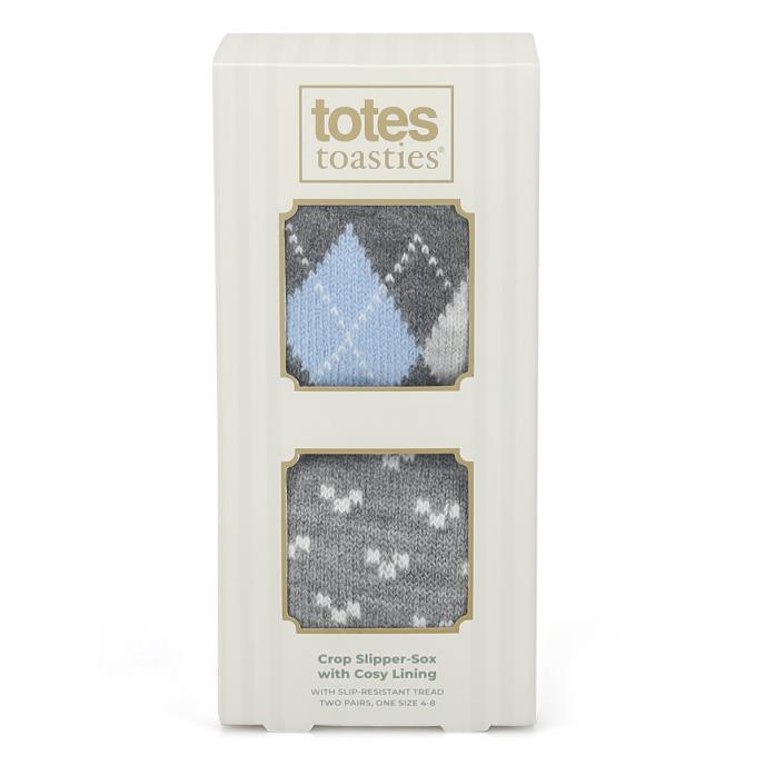 totes toasties® Ladies Cosy Line Low Crop Slipper Socks (Twin Pack) Grey / Blue Extra Image 6